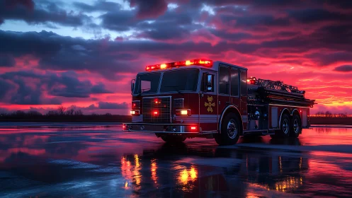 Red sentinel blazes against crimson dusk.