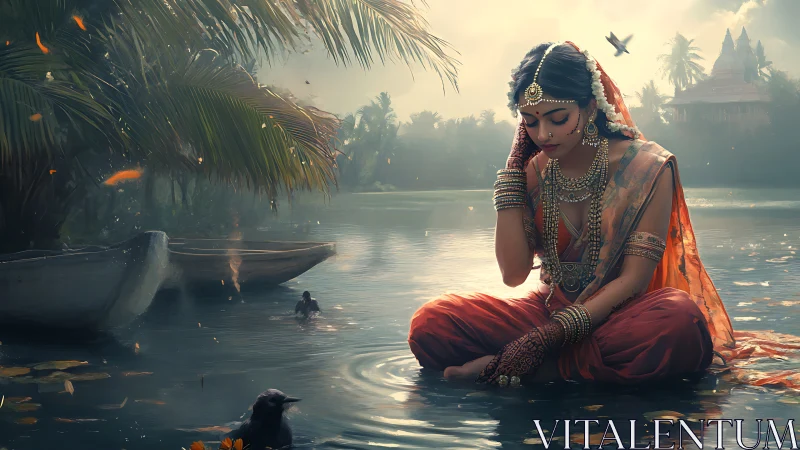 Riverbank bride in sunset hush, jeweled in quiet prayers.