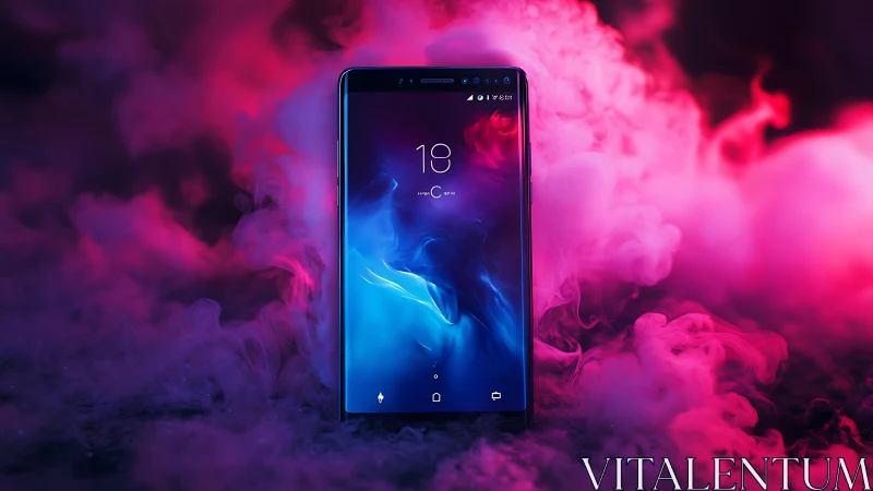 Smartphone displaying digital interface with cloud effect composition