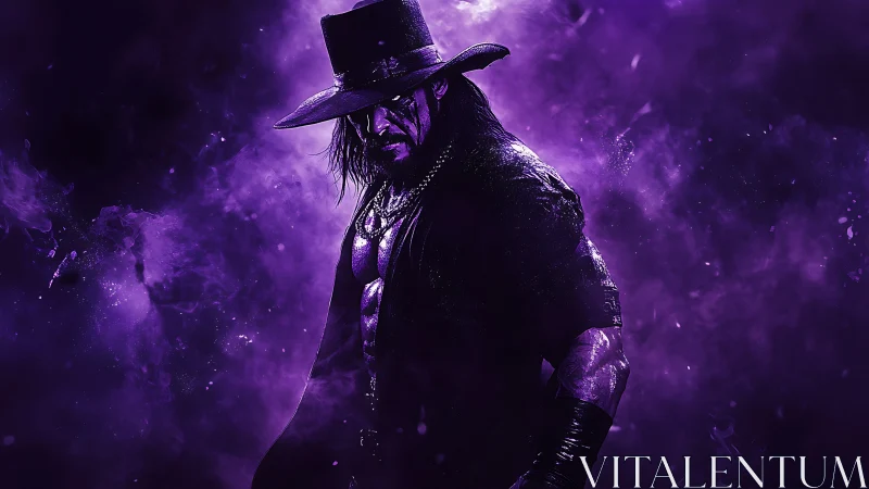 Brooding dark figure wrapped in swirling purple mist.