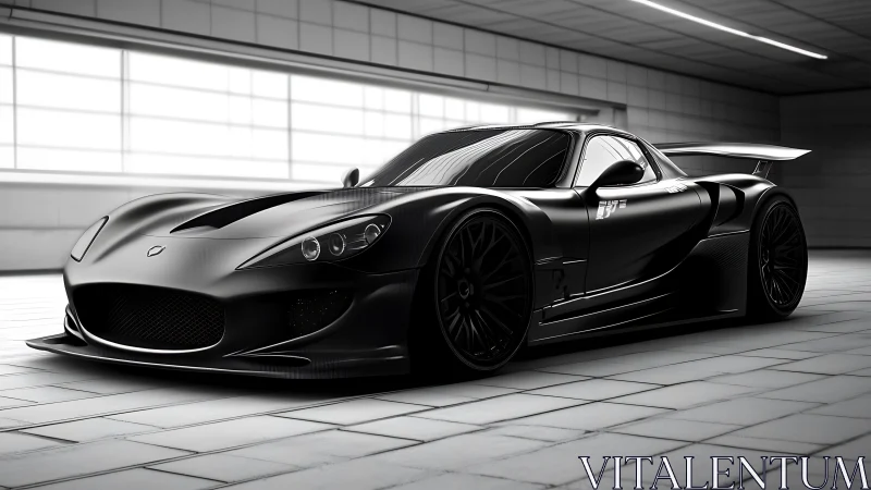 Matte black hypercar render with aerodynamic race bodywork.