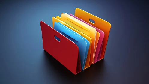 Color coded document folders arranged on dark surface.