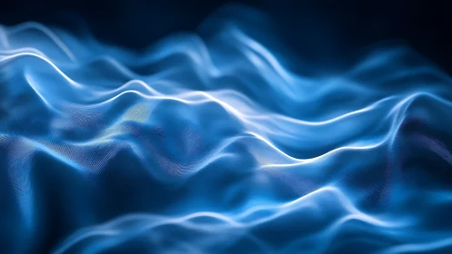 Undulating blue waveforms form layered luminous surface