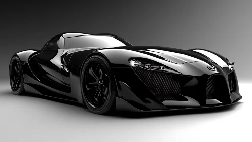 Sleek black concept supercar in dramatic studio lighting.