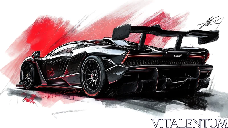 Aerodynamic hypercar rear-quarter sketch with dynamic red motion