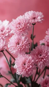 Pink dahlia blooms photographed against monochromatic background with selective focus