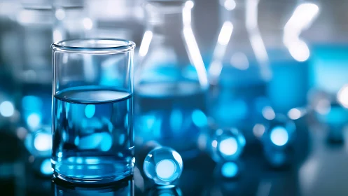 Cyan laboratory potions glimmer under cool neon hush.