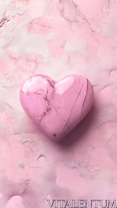Marbled candy heart resting on a dreamy pink stone hush.