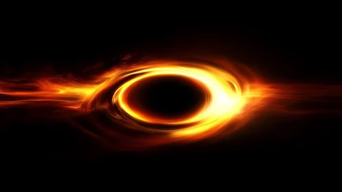 Black Hole. Accretion Disk Radiates Intense Golden Light.