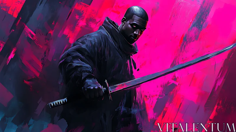 Neon samurai warrior in bold pink digital abstraction.