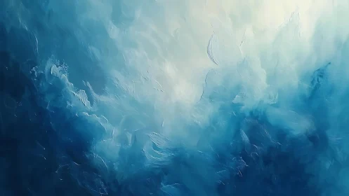 Abstract Blue Ocean Waves Painting in Dreamy Impressionist Style.