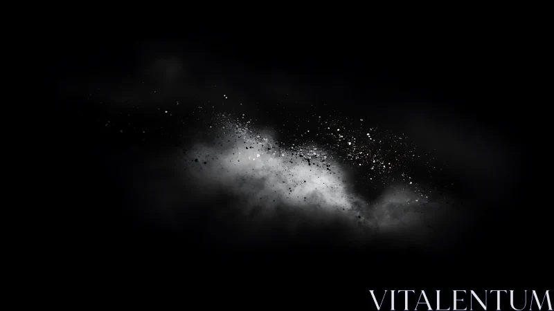 Isolated black and white particle cloud on dark field.
