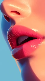Glossy pink lips glow softly in warm daylight close-up