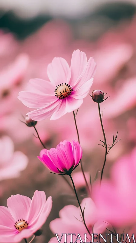 Pink cosmos flowers in botanical focus with selective depth rendering.