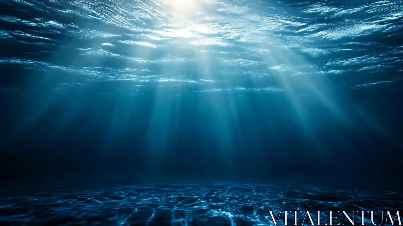 Sunrays penetrate deep blue ocean surface with clarity