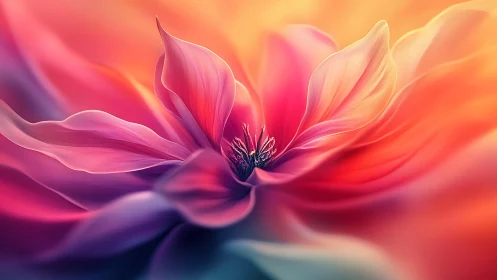 Layered floral bloom rendered with gradient chromatic transitions and volumetric depth manipulation 