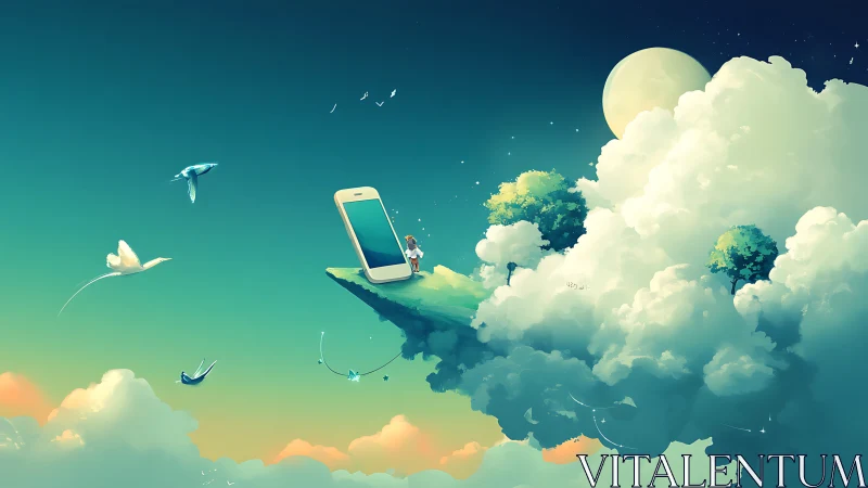 Mobile horizon interface suspended on atmospheric cloud shelf.