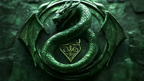 Emerald dragon sigil coils around a glowing golden crest.