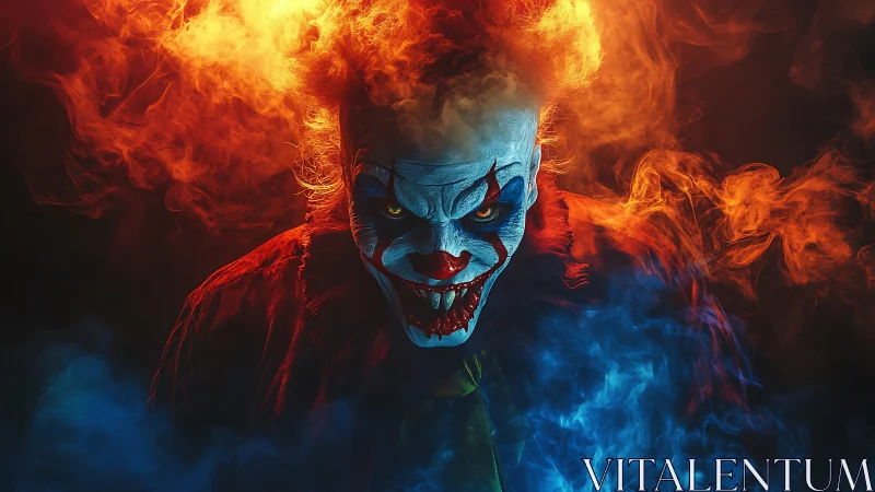 Clown portrait uses contrasting colored smoke and dramatic lighting
