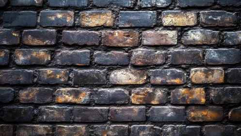 Weathered dark brick wall with rustic texture, industrial style.