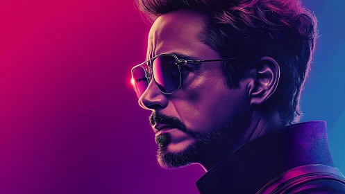 Neon-lit male portrait radiates cool confidence and style.