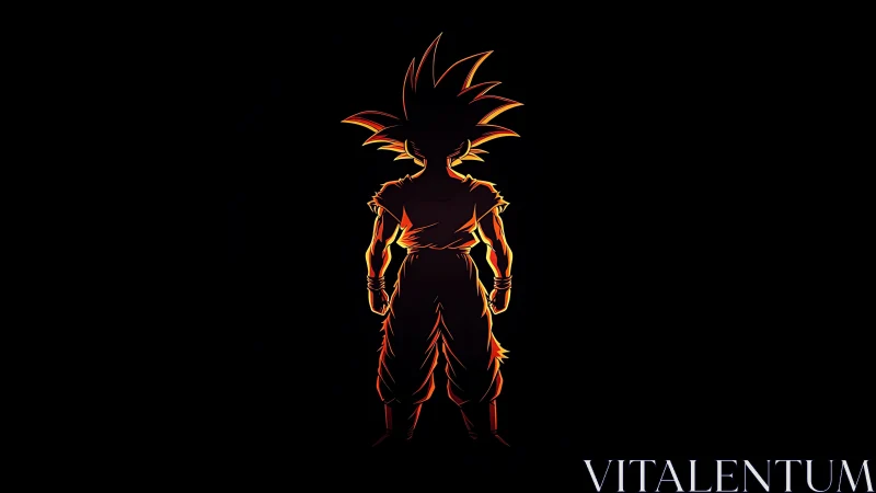 Backlit anime warrior silhouette with neon rim lighting outline.