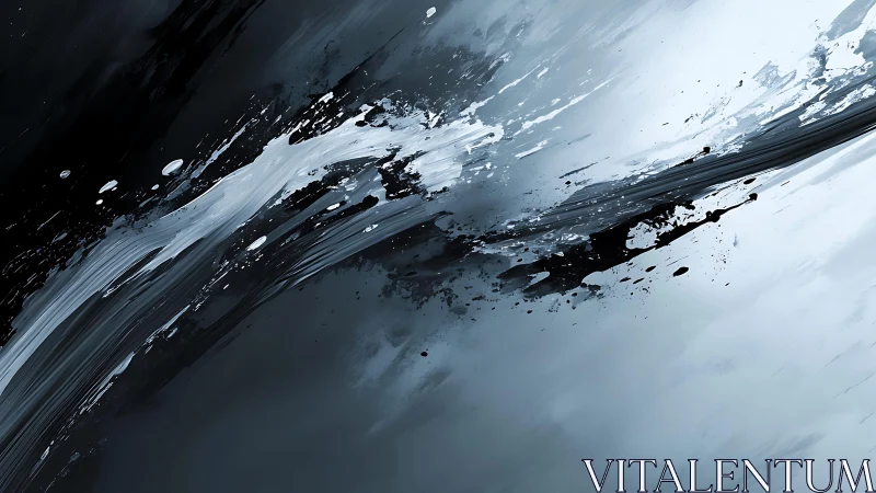 Dynamic black and white abstract brushstroke painting, modern style.