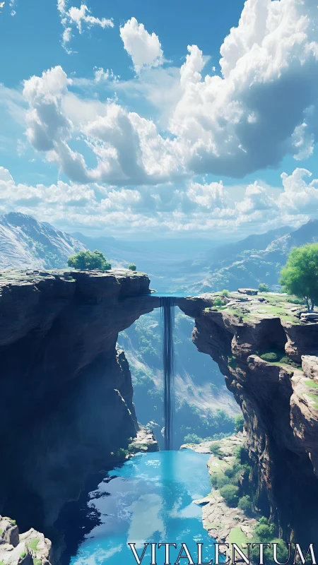 High canyon arch with vertical plunge waterfall and blue pool