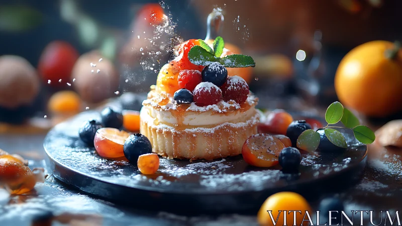 Cupcake with Fresh Berries and Powdered Sugar.