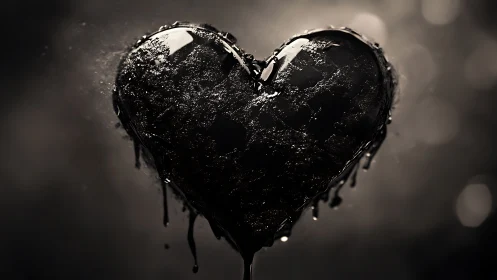 Liquid carbon heart form with surface tension water droplet suspension artifact