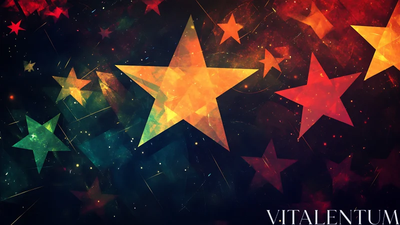 Polygonal nebula stars arranged in layered chromatic depth field