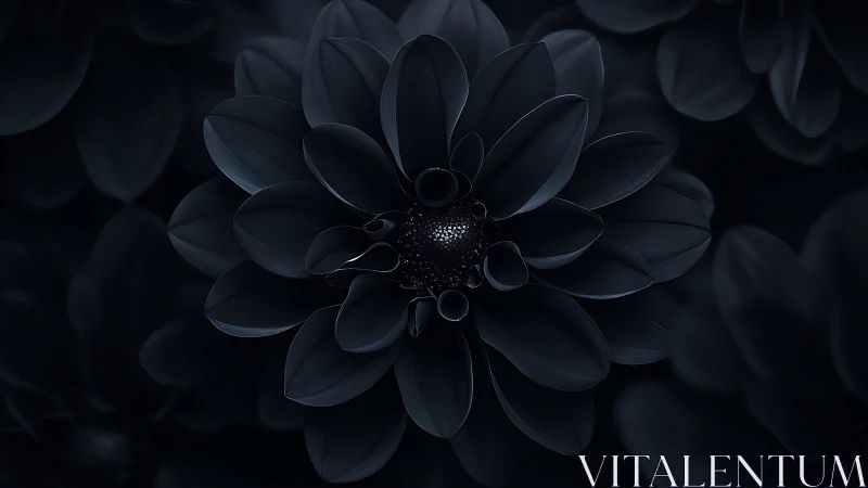 Black Dahlia Flower Close-up in Darkness
