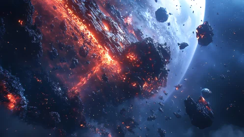 Planetary crust fractures as molten asteroid field ignites