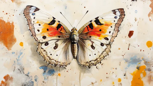 Watercolor butterfly study on abstract splatter ground.