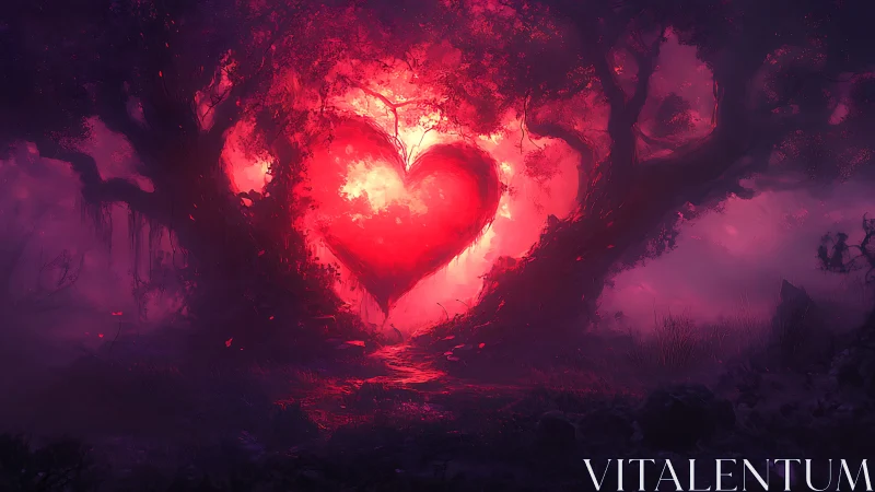 Radiant Heart: Glowing Forest Mystical Beacon.