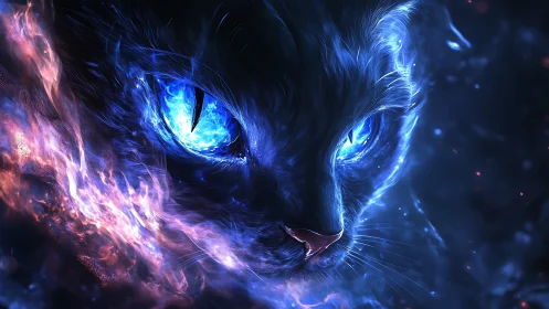 Luminescent Feline: Digital Neon Portal Rendered.