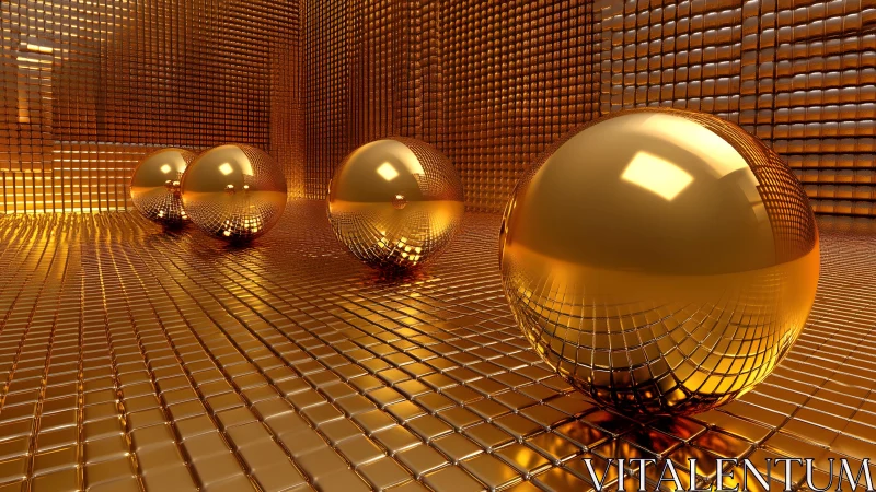 Golden echo chamber where mirrored spheres drift in light.