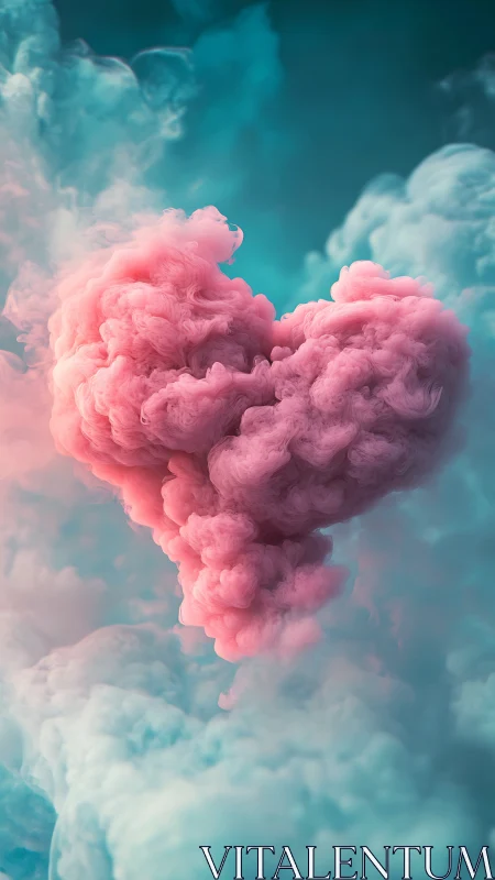 Pink Heart-Shaped Cloud Formation Against Turquoise Sky