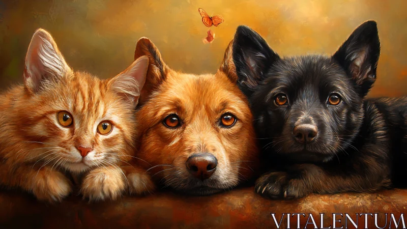 Cherished Companions: A Cat and Two Dogs Together