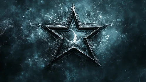 Metallic 3D Star on Grunge Background, Digital Art Style.