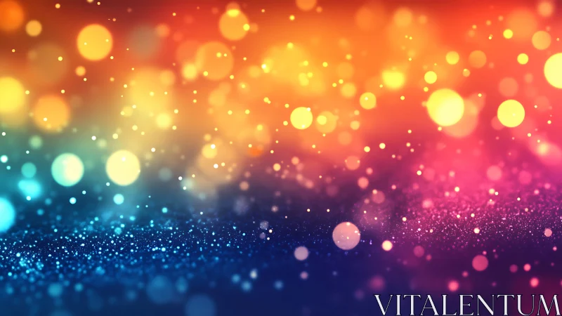 Color bokeh field glows over deep glitter horizon.