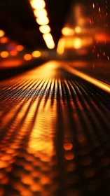 Molten lights race along a metal river of bokeh fire