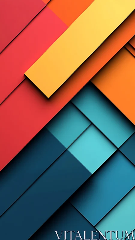 Layered geometric color blocks in diagonal abstract design.