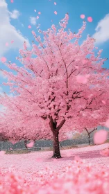 Petal-bright cherry giant tosses spring confetti skyward