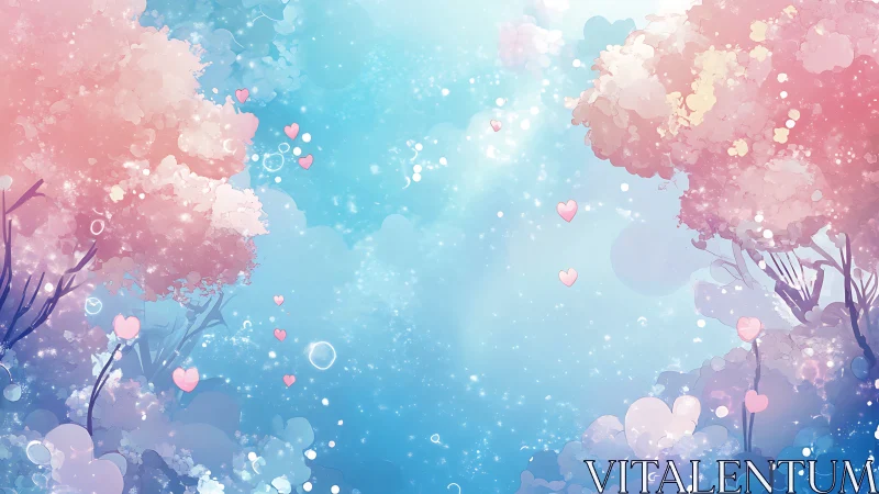 Pastel heartlit canopy within luminous blue atmospheric haze