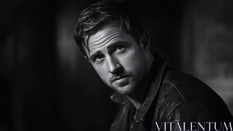 Moody monochrome male portrait in soft side lighting.