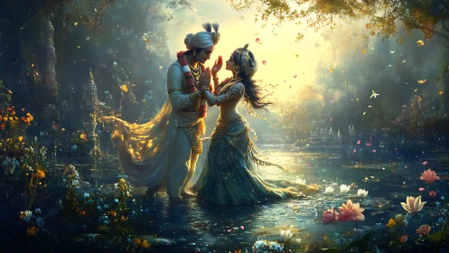 Luminescent Aquatic Mythology: Two Ethereal Figures Rendered in Hyperrealistic Digital Painterly Tec