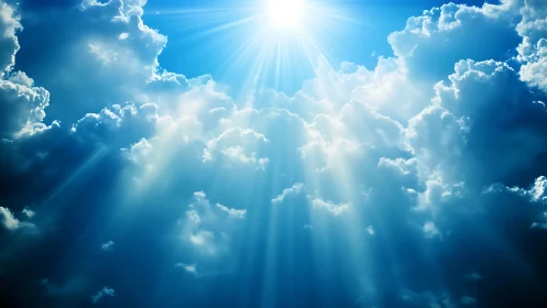 Sunlit clouds opening to a brilliant, hopeful blue sky.