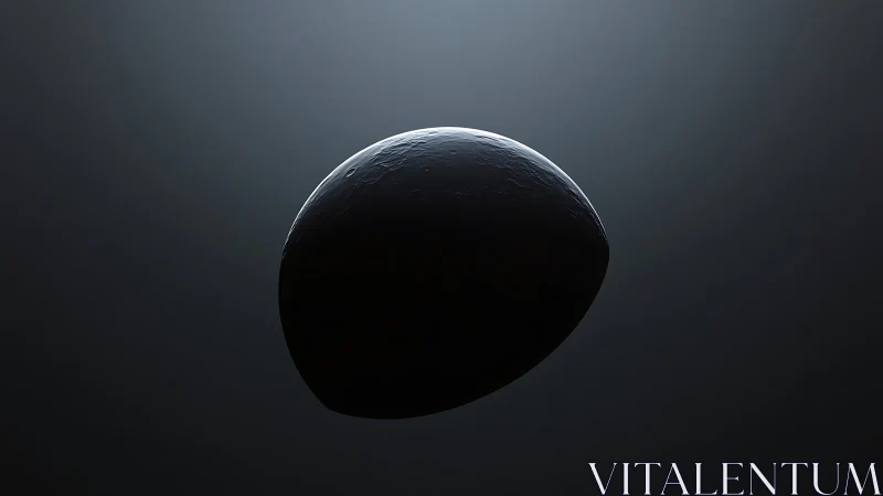 Crescent lit rocky sphere against dark gradient background.
