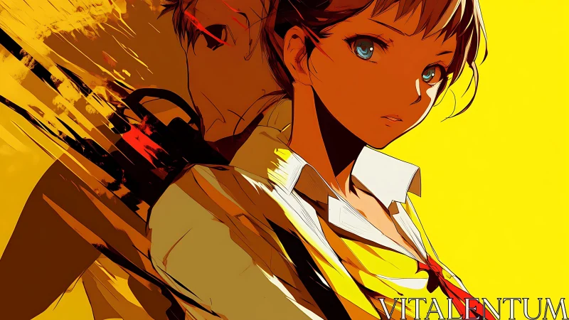 Profile portrait shows anime student with abstract shadow